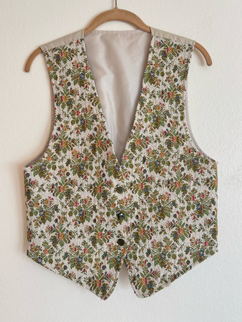 Floral Tapestry Waistcoat Vest in Cream, Green,Blue, Red Cottage core Academia